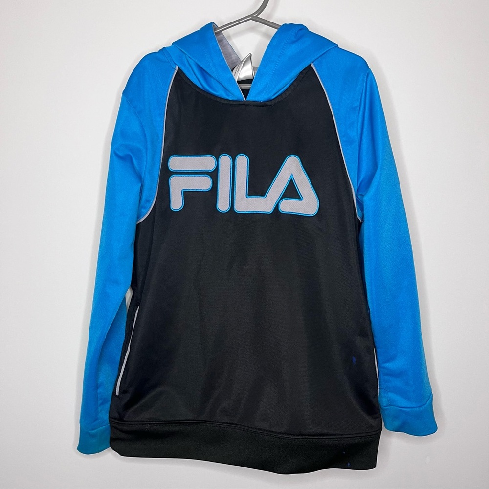 FILA Kids Blue Black Hoodie Medium (7/8) Sporty Athletic